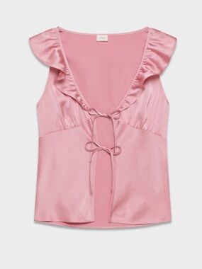 WILFRED Satin Ruffle Tie-Front Tank Top -  XXS Tart Pink